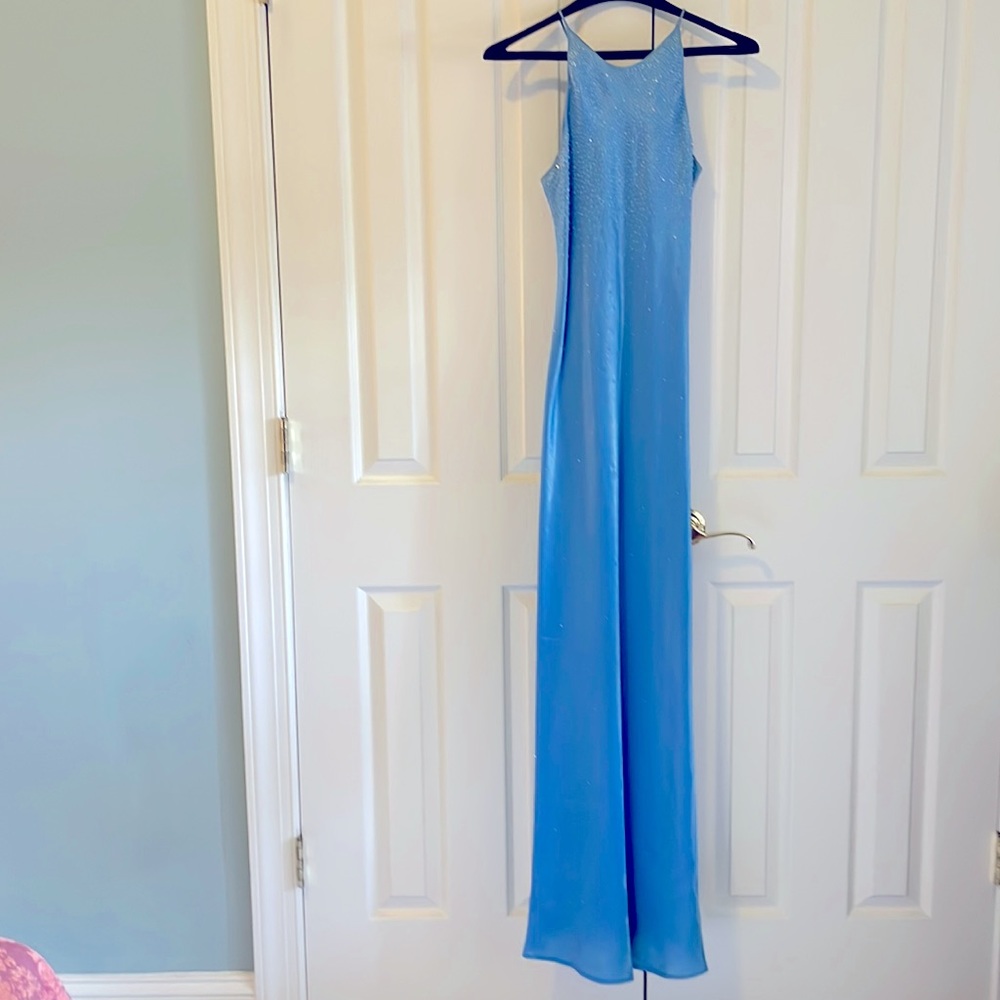 Blue Beaded floor length Formal Dress